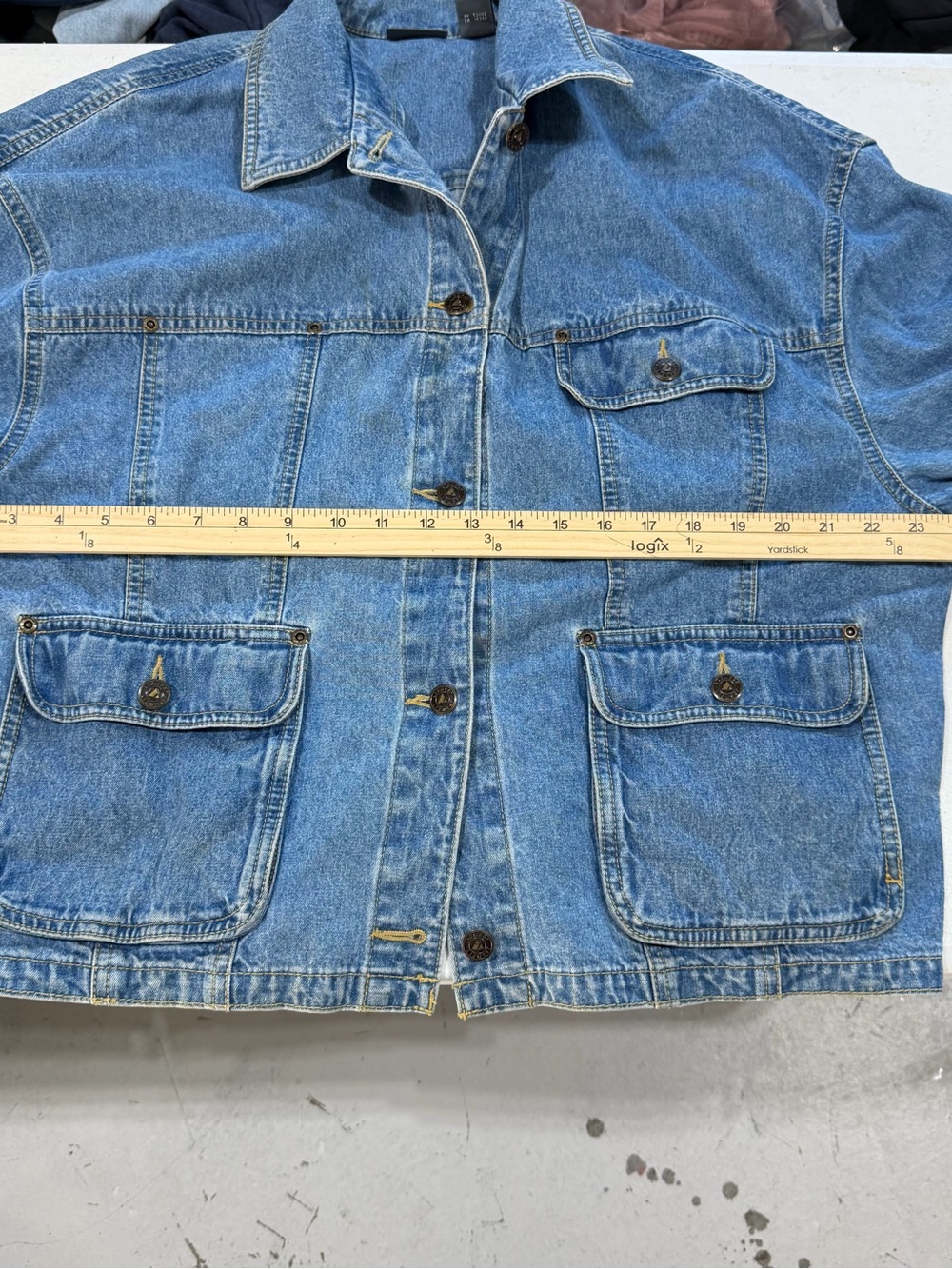 Lizwear Vintage Denim Jacket Womens Large Blue Cotton Trucker Utility Coat - Picture 9 of 11